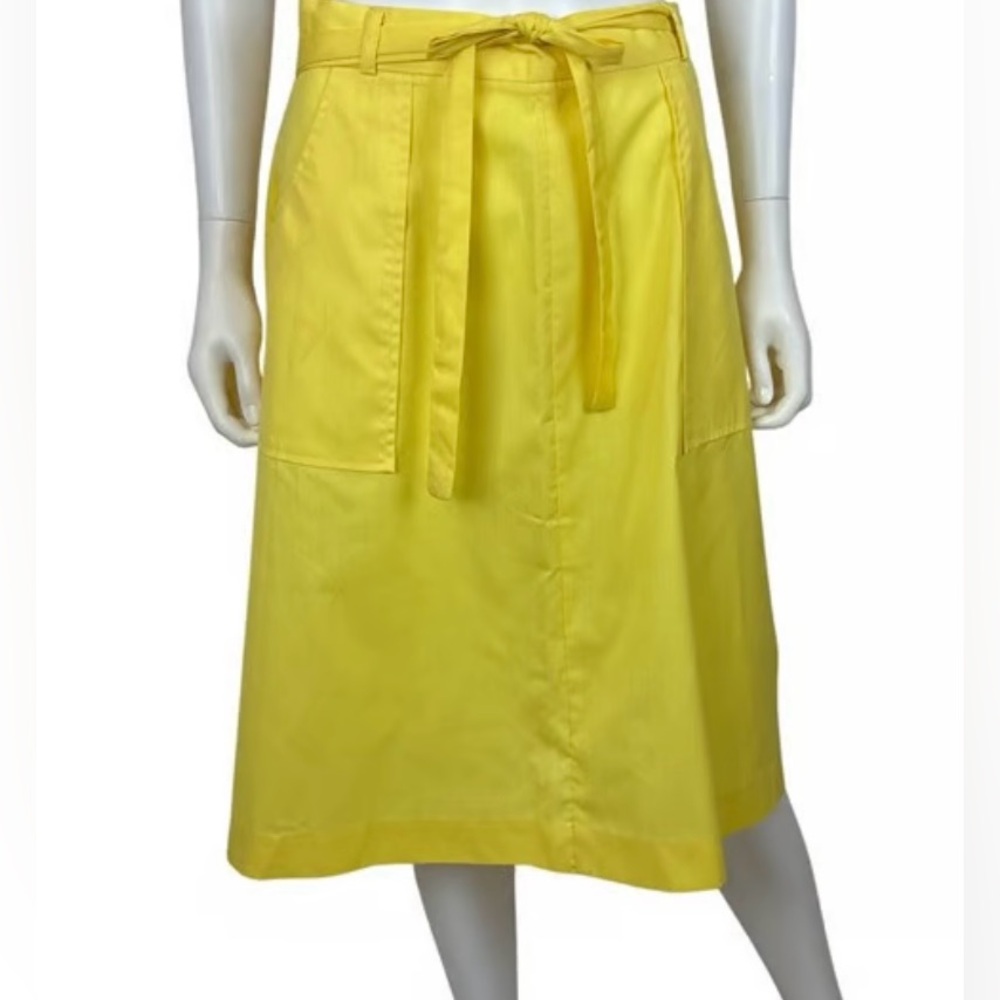 VINTAGE 70’s KORET Sunshine Yellow Midi Wrap Skirt W/ Belted Detail and Pockets. - Picture 3 of 16